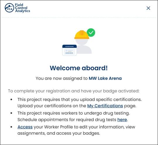 Welcome Aboard message