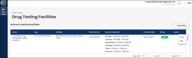facility info_action button